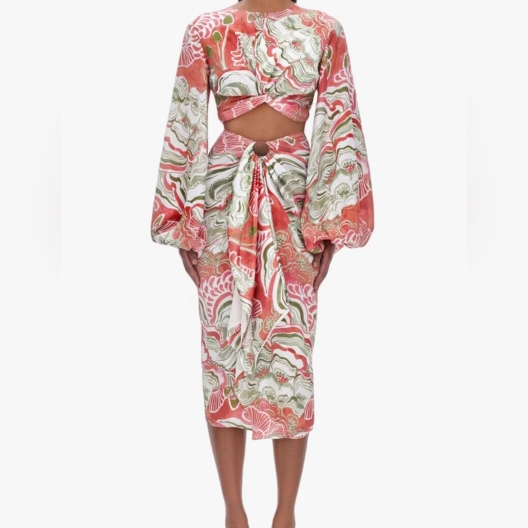 Andrea Iyamah Behati Crop Top And Skirt Set Sz S Nwt Resort Mushroom Pattern
